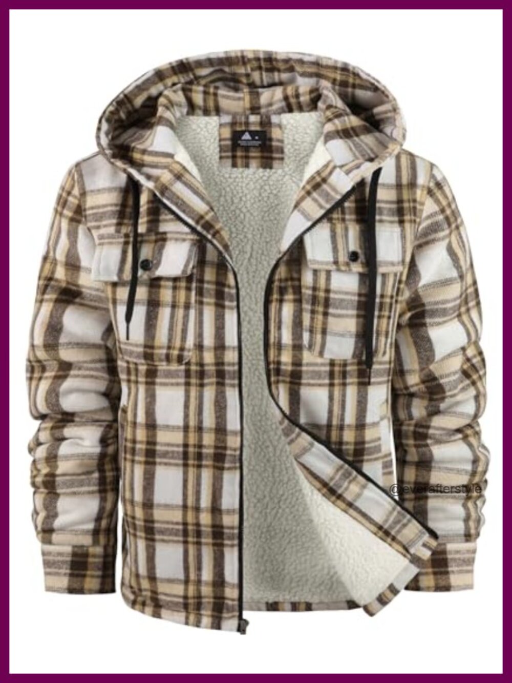 Men's Plaid Flannel Hoodie Zip Up Sherpa Lined Jacket Warm Winter